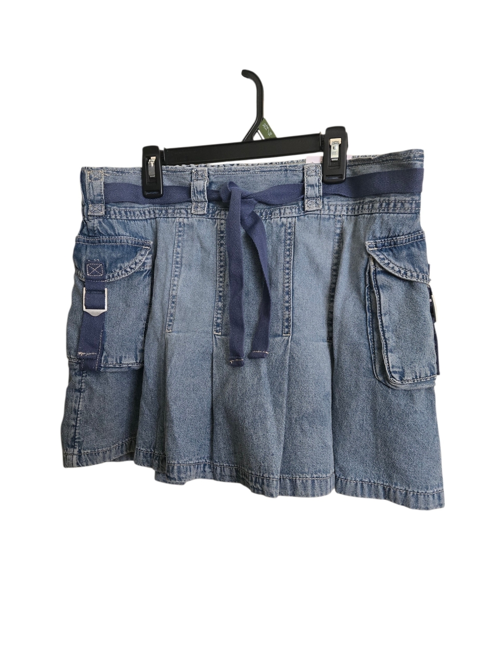 Justice Girls Blue Denim Cargo Skirt with Drawstring Waist
